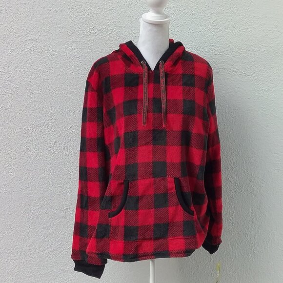 Muk Luks Tops - The Original Muk Luks XL Buffalo Red-Black Plaid Soft Hoodie Loungewear NEW
